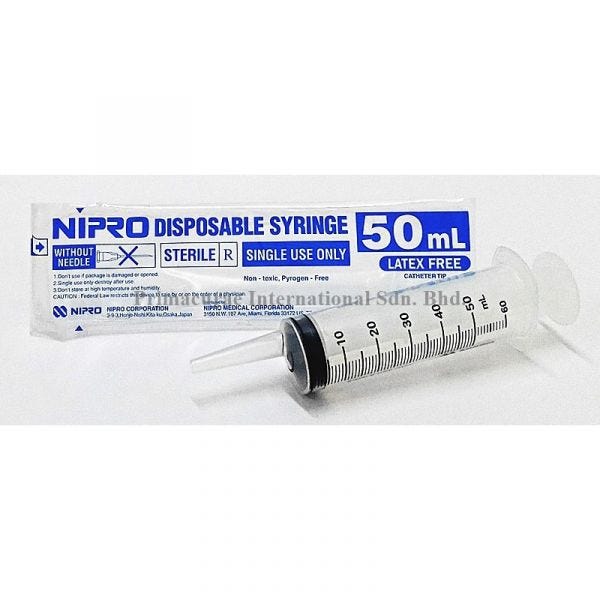 Nipro 50cc Syringe Only, Luer Lock, Box of 50