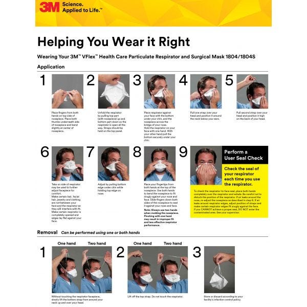 3M 1804 Vflex Niosh N95 Health Care Particulate Respirator and Surgical Mask, Individually Sealed