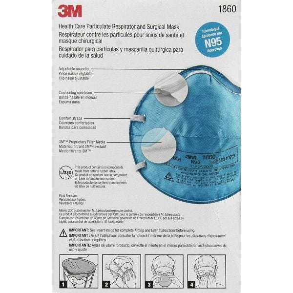 3M™ N95 1860 Health Care Particulate Respirator & Surgical Mask 5-Pack