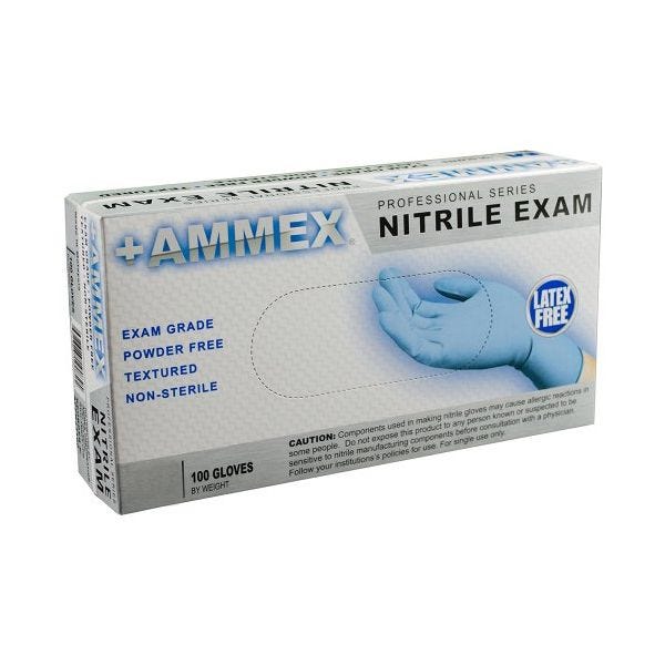 AMMEX  Blue 100% Nitrile Exam Grade Gloves, 4 mil. Box of 100, Size Med