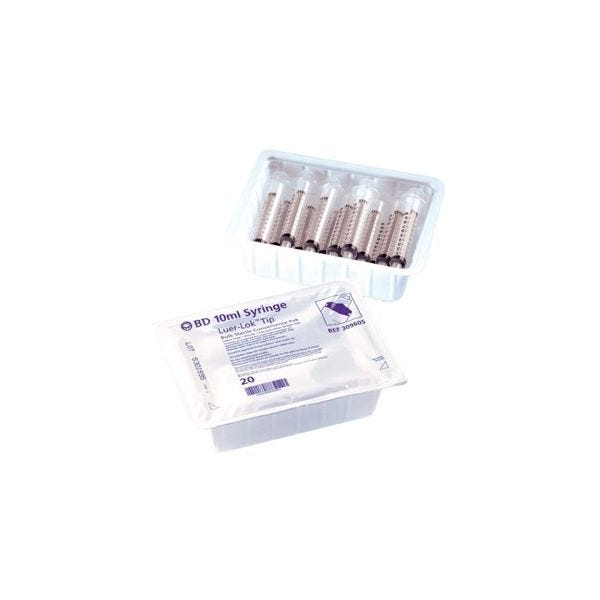 BD Luer-Lok Syringe Tip, Sterile Convenience Tray, 30 mL, Pack of 10.