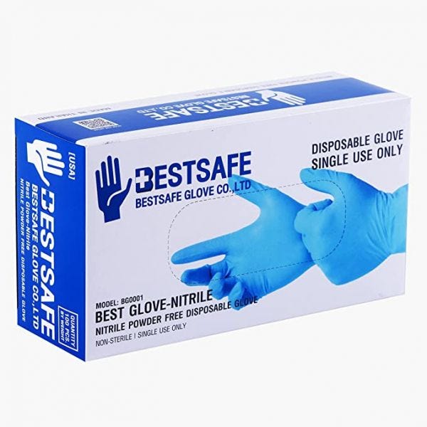 BestSafe  Blue 100% Nitrile Exam Grade Gloves, 4 mil. Box of 100, Sizes: M or L