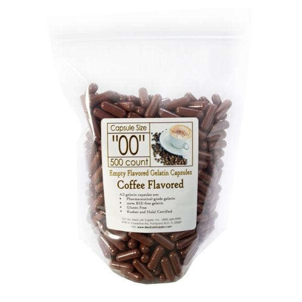 Coffee Flavored Gelatin Capsules, Size 00 (Qty. 500)