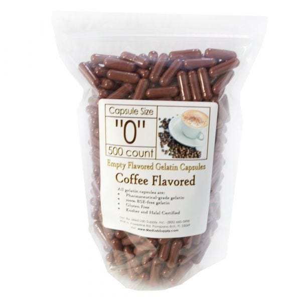 Coffee Flavored Gelatin Capsules, Size 0 (Qty. 500)