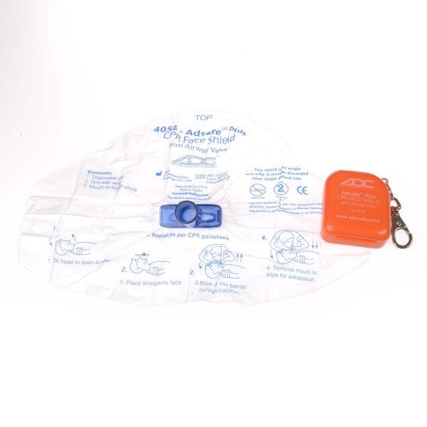 ADC Adsafe Plus CPR Face Shield with 1 Way Valve, Orange or Royal Blue