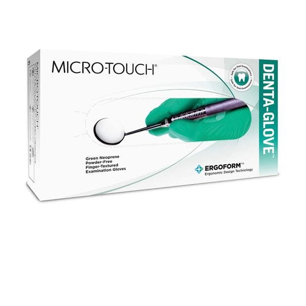Micro-Touch Denta-Glove by Ansell 100% High Performance Neoprene Exam Grade Gloves, 4.3 mils, Green, Medium, Box of 100