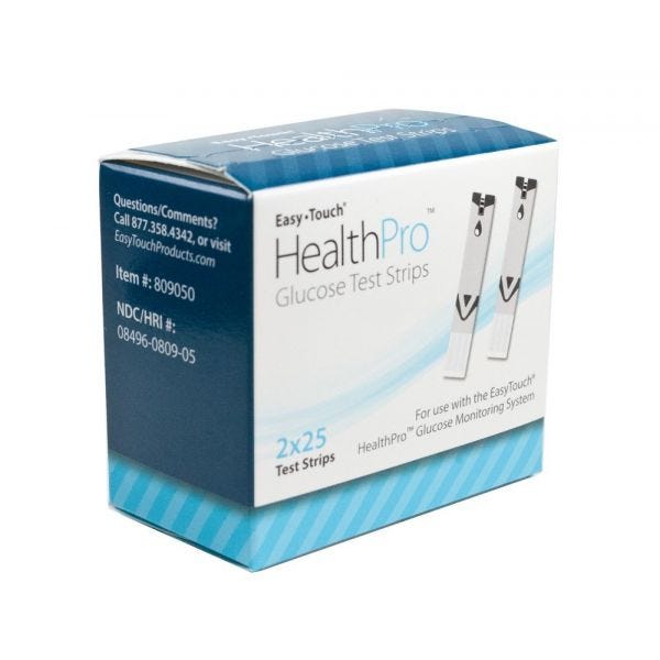 Easy Touch HealthPro Glucose Test Strips, 809050, Box of 50