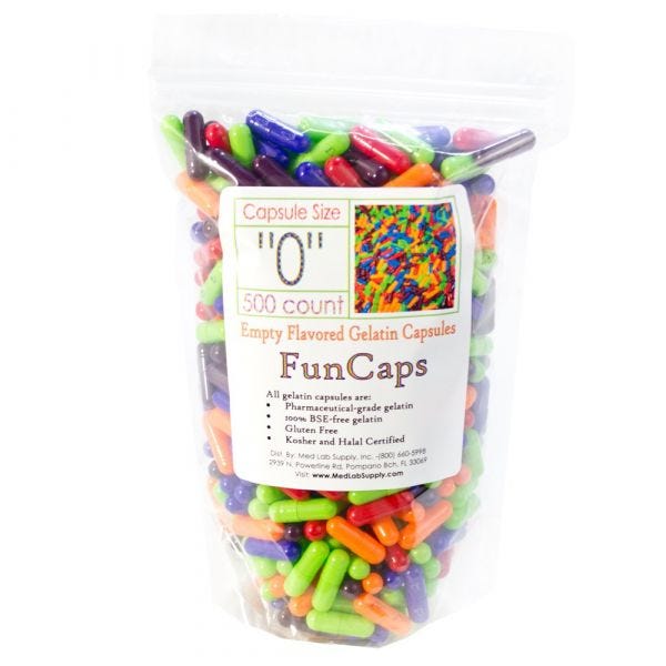 FunCaps Flavored Gelatin Capsules, Size 0, Qty. 500