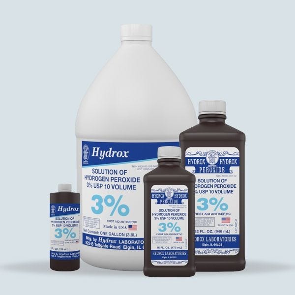 Hydrogen Peroxide 3%, Available in: 4oz to 1 Gallon