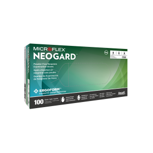 Micro-Flex NeoGard by Ansell 100% High Performance Neoprene Exam Grade Gloves, 5.1 mils, Green, Medium, Box of 100
