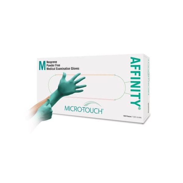 Micro-Touch Affinity by Ansell 100% High Performance Neoprene Exam Grade Gloves, 6.3 mils, Green, Medium, Box of 100