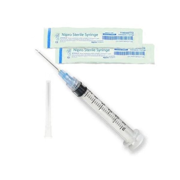 Nipro Luer Lock Sterile 3cc Syringe with Needle, BX of 100 (Click for all Available Sizes)