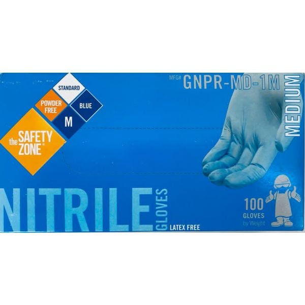 Safety Zone Blue (made by Hartalega), High Performance X-tra Thick 100% Nitrile Industrial Gloves, 5 mil, Food Safe, Box of 100, Medium
