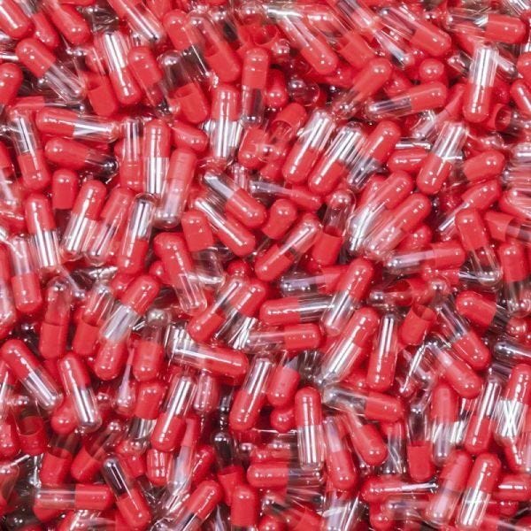 Red/Clear Empty Gelatin Capsules, Size 5, Bag of 500