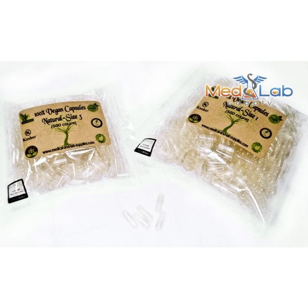 Empty Vegan Capsules, Size 1-Black & Orange, Qty. 500 in Eco-friendly Kit