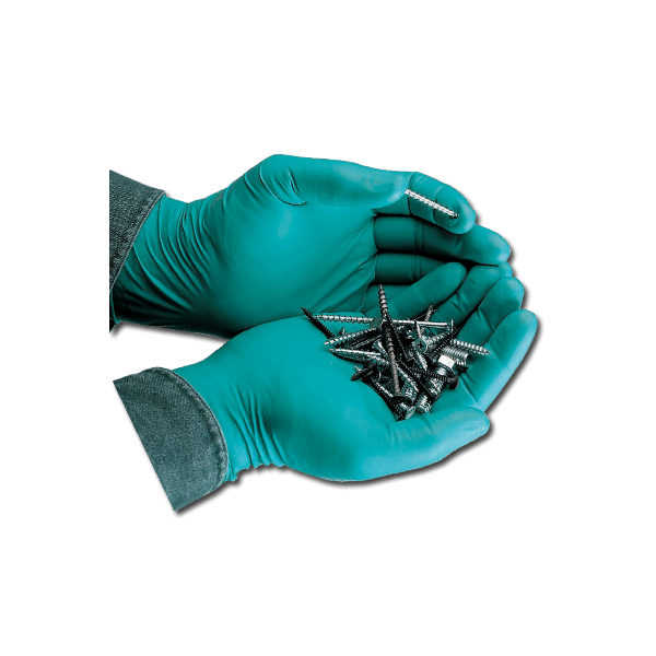 TouchNTuff by Ansell MEGA X-TRA Thick High Performance Green 100% Nitrile Industrial Gloves, 6.2 mil, Super High Chemical Resistance, Box of 100, Medium
